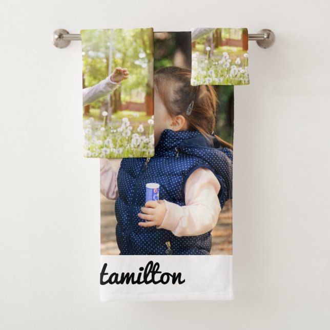 Family White Classic Photo Collage Keepsake Bath Towel Set (Insitu)