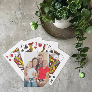 Family White Script Custom Photo Playing Cards