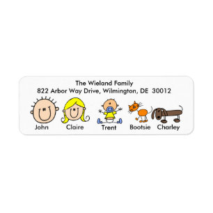Family With Cat and Dog Address Labels