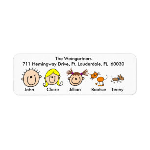 Family With Dog and Cat Address Labels