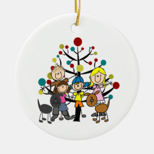 Family With Dogs and Tree Ceramic Tree Decoration