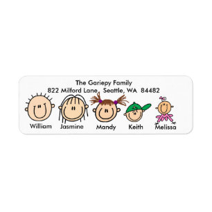Family With Three Kids Address Labels
