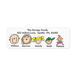 Family With Three Kids Address Labels