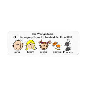 Family With Two Cats  Address Labels