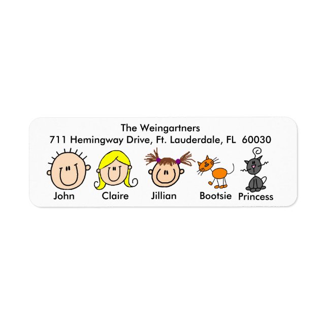 Family With Two Cats  Address Labels (Front)
