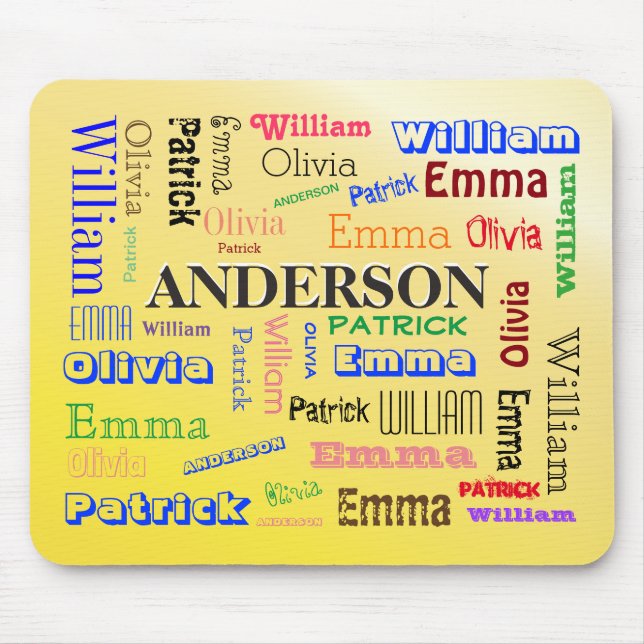 Family Word Cloud Lineage Name Collage Mouse Pad (Front)
