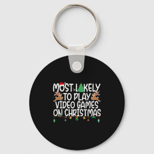 Family Xmas Most Likely To Play Video Games On Chr Key Ring