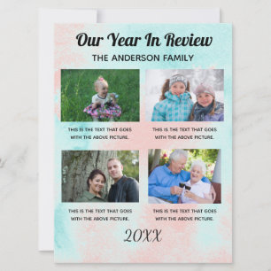 Family Year In Review Custom 4 Photos Holiday Card