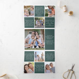 Family Year in Review Photos Green Tri-Fold Holiday Card