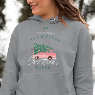Family's Farm Fresh Christmas Trees Pink Retro Van Hoodie
