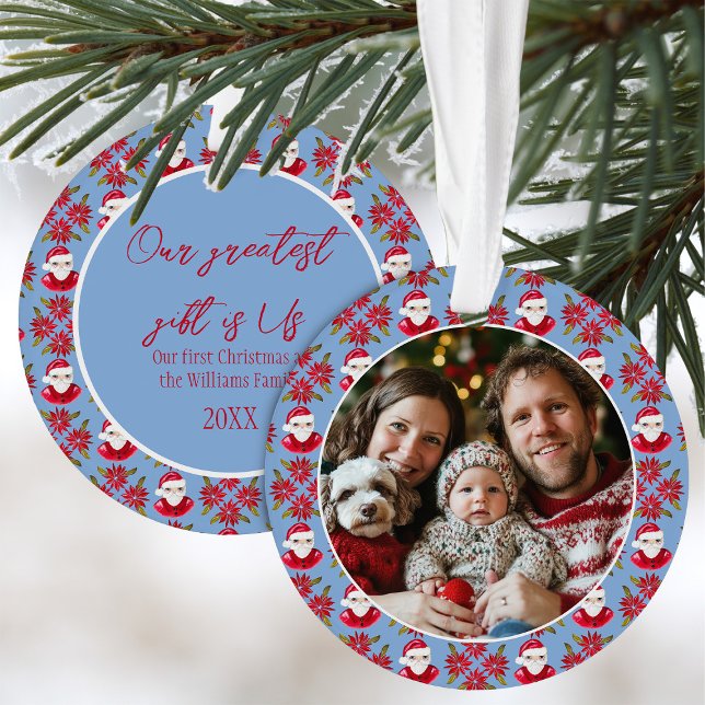 Family's First Christmas 1 Photo Santa Poinsettia Ornament (Creator Uploaded)