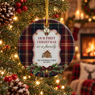 Family's First Christmas Tartan Plaid Keepsake Ceramic Tree Decoration