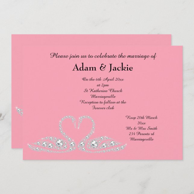 FAMINGO PINK SWAN ELEGANT WEDDING INVITATION (Front/Back)