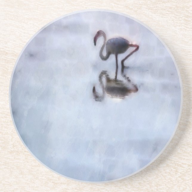 Famingo Walking In Heather Water Coaster (Front)