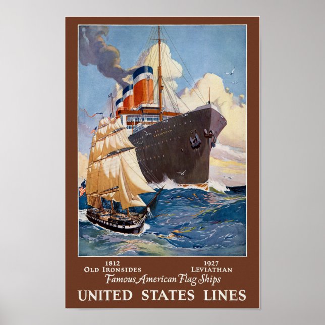 Famous American Flag Ships Vintage Poster 1927 (Front)