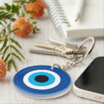 Famous Blue Mati Evil Eye symbol talisman keychain<br><div class="desc">Famous Blue Mati Evil Eye symbol talisman keychain. Blue mati ancient Greek / Turkish icon for protection and good luck. Custom round key chain gift. Personalise with a photo on the back optionally.</div>