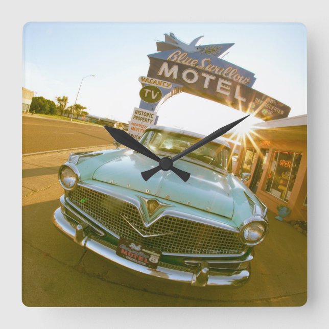 Famous Blue Swallow Motel on Route 66 Square Wall Clock (Front)