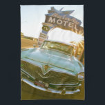 Famous Blue Swallow Motel on Route 66 Tea Towel<br><div class="desc">Tucumcari, New Mexico. Famous Blue Swallow Motel on Route 66 with old car parked in front.</div>