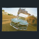 Famous Blue Swallow Motel on Route 66 Tea Towel<br><div class="desc">Tucumcari, New Mexico. Famous Blue Swallow Motel on Route 66 with old car parked in front.</div>