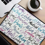 Famous Cities of the World Laptop Sleeve<br><div class="desc">Stylish pattern made up names of famous cities of the world (New York,  Milan,  Rome,  Barcelona,  Moscow,  Paris,  Madrid)</div>
