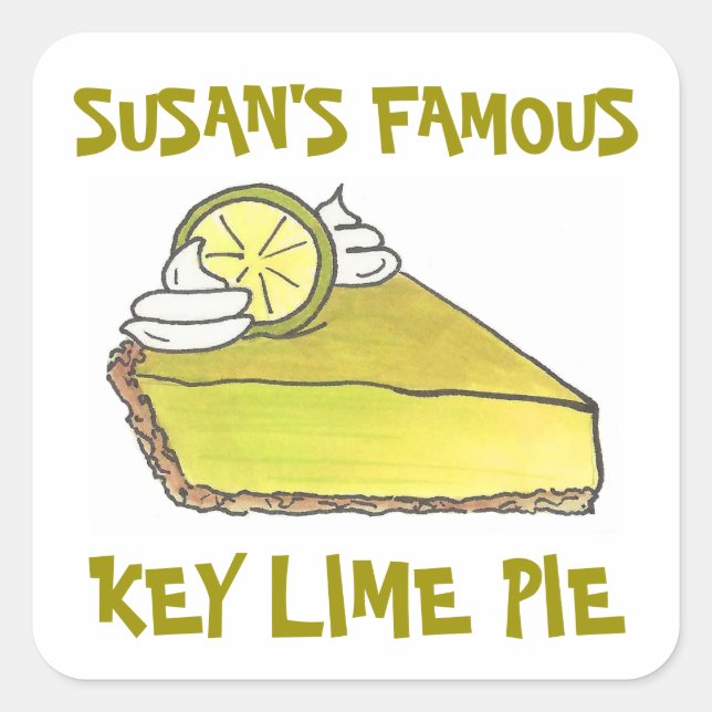 Famous Florida Key Lime Pie Slice Baking Baked By Square Sticker (Front)