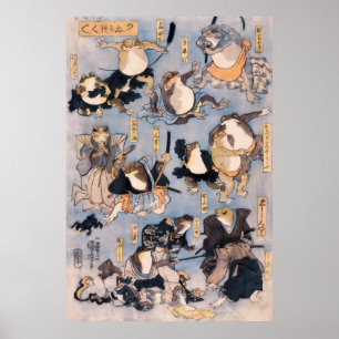 Famous Heroes of the Kabuki Stage Played by Frogs Poster
