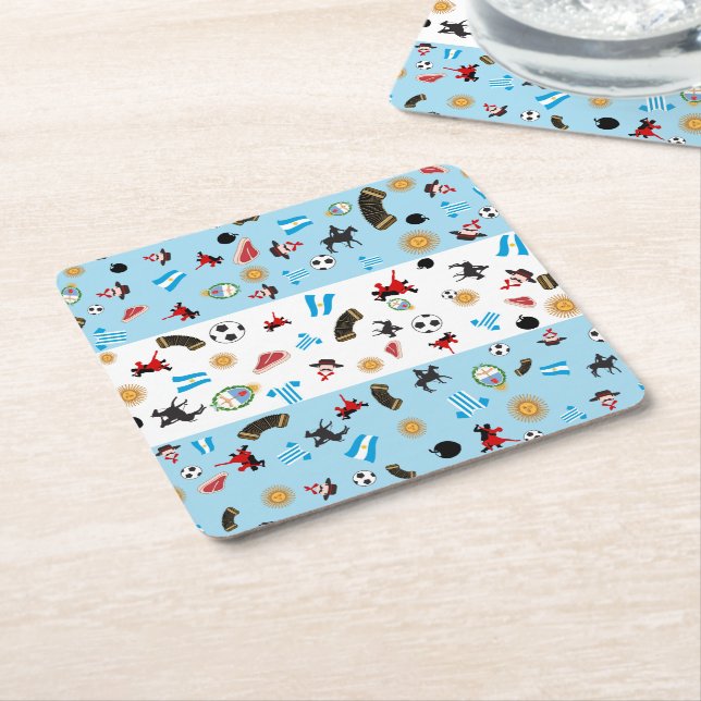 famous icons of Argentina with flag Square Paper Coaster (Angled)