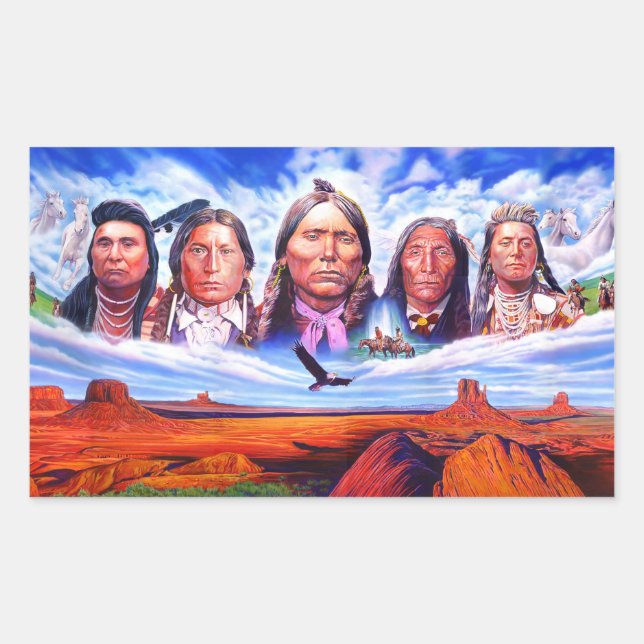 Famous Indian Chiefs Native Americans Painting Rectangular Sticker (Front)