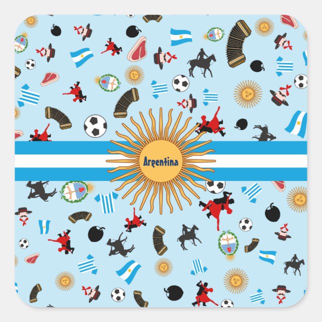 Famous items of Argentina with flag across it Square Sticker (Front)