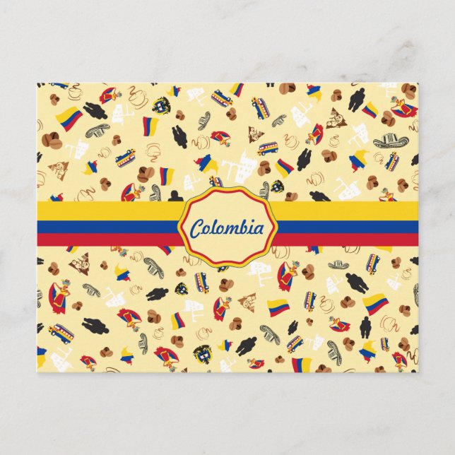 Famous Items of Colombia with flag Postcard (Front)