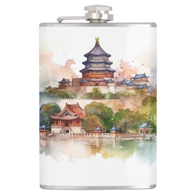 Famous landmarks design hip flask (Front)