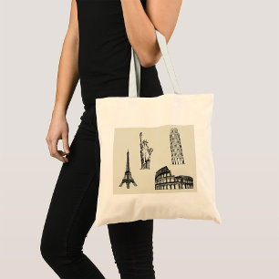Famous Landmarks Illustration Tote Bag
