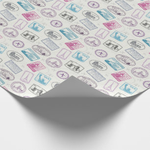 Famous landmarks retro postal markings pattern wrapping paper