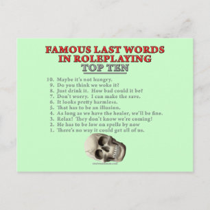 Famous Last Words in Roleplaying: Top Ten Postcard