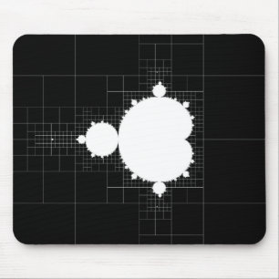 Famous Mandelbrot Fractal Set White on Black Mouse Pad