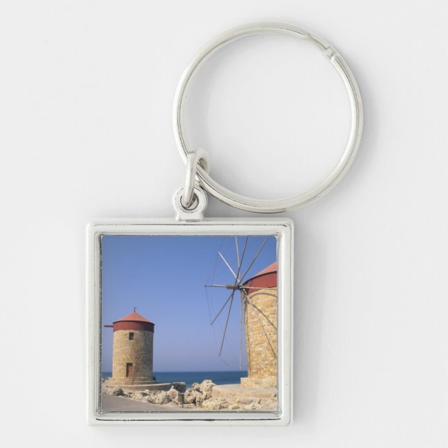 Famous old windmills of Rhodes Greece Key Ring (Front)