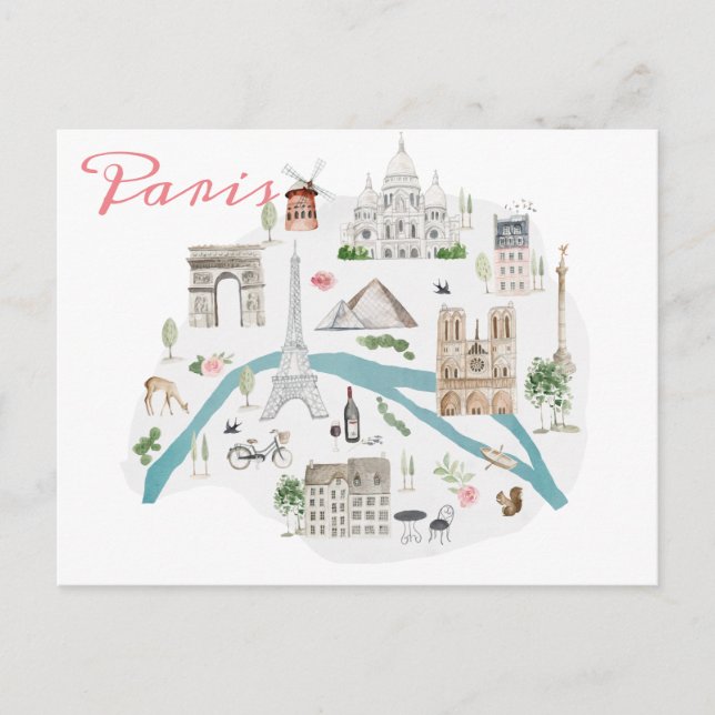 Famous Paris Landmarks Postcard (Front)