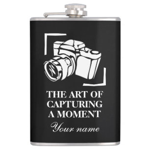 Famous photography quote black and white drink hip flask