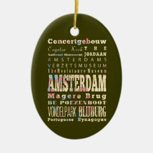 Famous Places of Amsterdam, Netherlands. Ceramic Tree Decoration