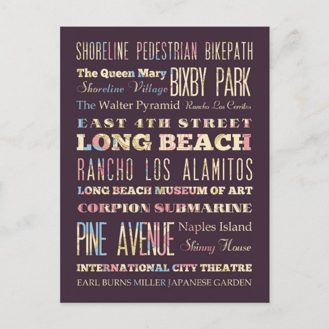 Famous Places of Long Beach, California. Postcard (Front)