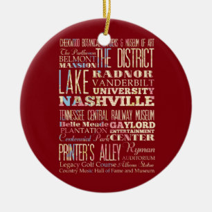 Famous Places of Nashville, Tennessee. Ceramic Tree Decoration