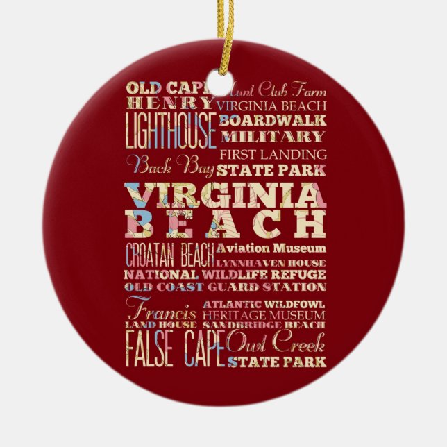 Famous Places of Virginia Beach, Virginia. Ceramic Tree Decoration (Front)