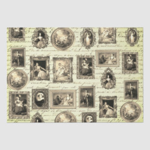 Famous Rococo Art Framed Antique Beige Decoupage Tissue Paper