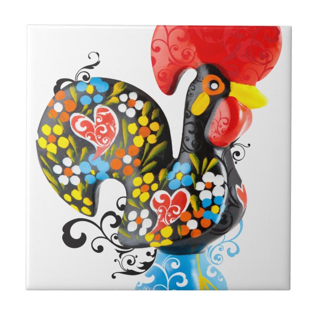 Famous Rooster of Barcelos Nr 06 - Floral edition Tile (Front)