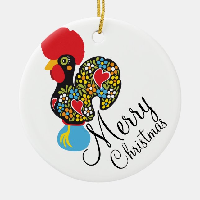 Famous Rooster of Barcelos Nr 06 Merry Christmas Ceramic Tree Decoration (Front)