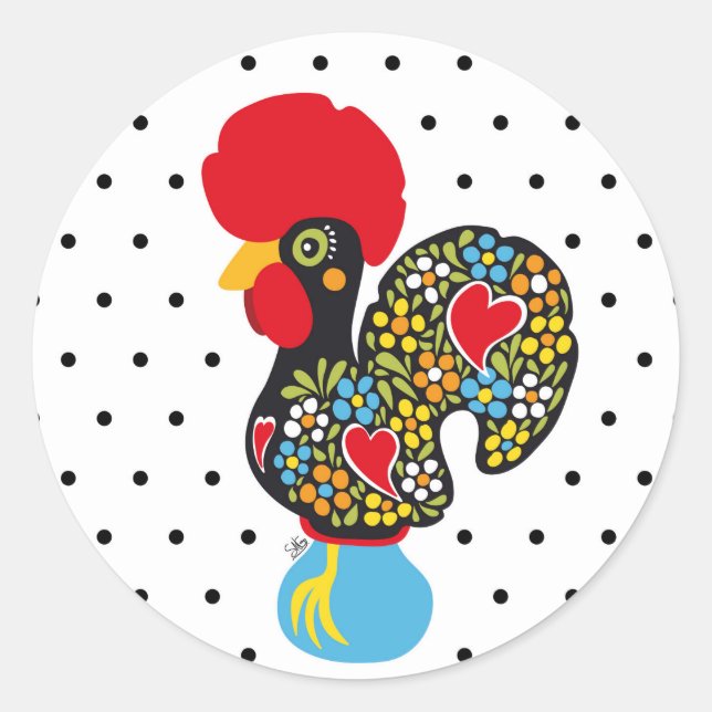 Famous Rooster of Barcelos Nr 06 - Polka Dots Classic Round Sticker (Front)
