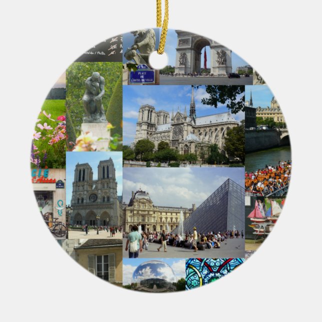 Famous Sights Paris Photo Collage Ceramic Tree Decoration (Front)