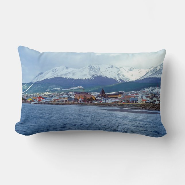 Famous Ushuaia - Tierra del Fuego, Argentina Lumbar Cushion (Front)