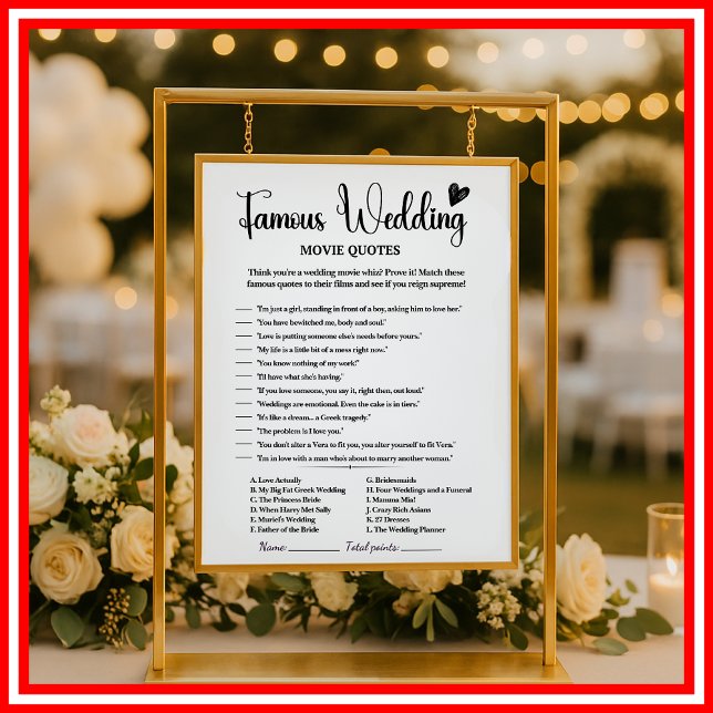 Famous Wedding Movie Quotes Game  (Creator Uploaded)
