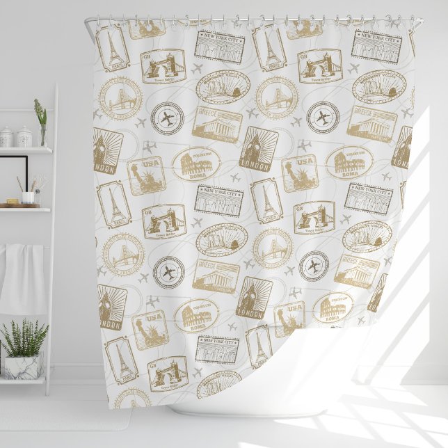 Famous World Landmarks World Traveller Pattern Shower Curtain (Creator Uploaded)